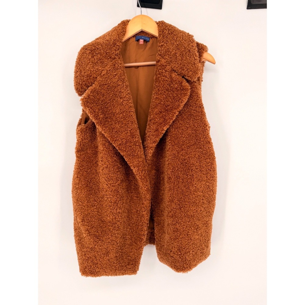 PILCRO Sherpa Teddy‎ Fleece Vest One Size Brown Open Front Lapel Collar